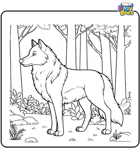 Wolf in the Forest Coloring Page Wolf in the Forest Coloring Page