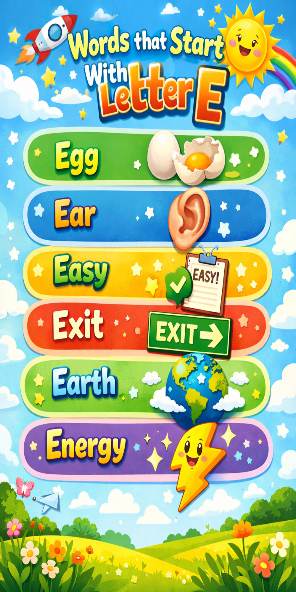 Words that Begin With Letter E - Infographic