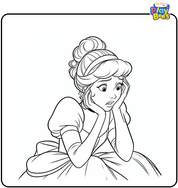Worried Cinderella Coloring Page Worried Cinderella Coloring Page