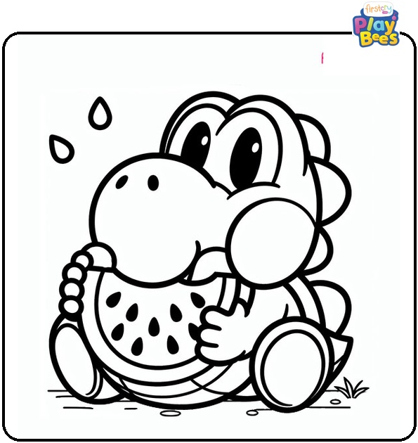 Yoshi Eating Watermelon Coloring Page