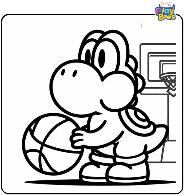 Yoshi Playing Basketball Coloring Page