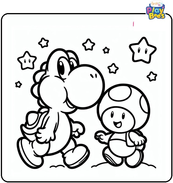 Yoshi and Toad Coloring Page