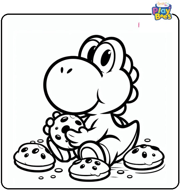 Yoshi Eats Cookies Coloring Page