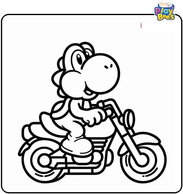 Yoshi on a Motorcycle Coloring Page