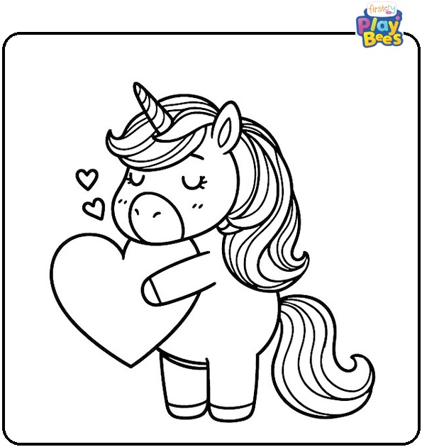 Unicorn Hugging a Heart Coloring Page