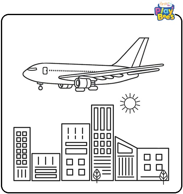 Airplane Over the City Coloring Page