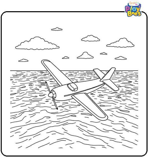 Airplane Over the Sea Coloring Page