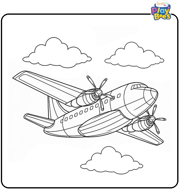 Airplane and Clouds Coloring Page