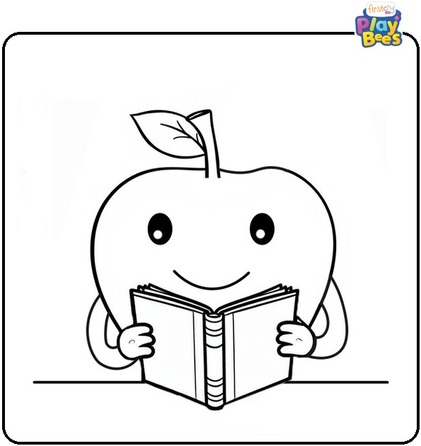Apple Reading Book Coloring Pages