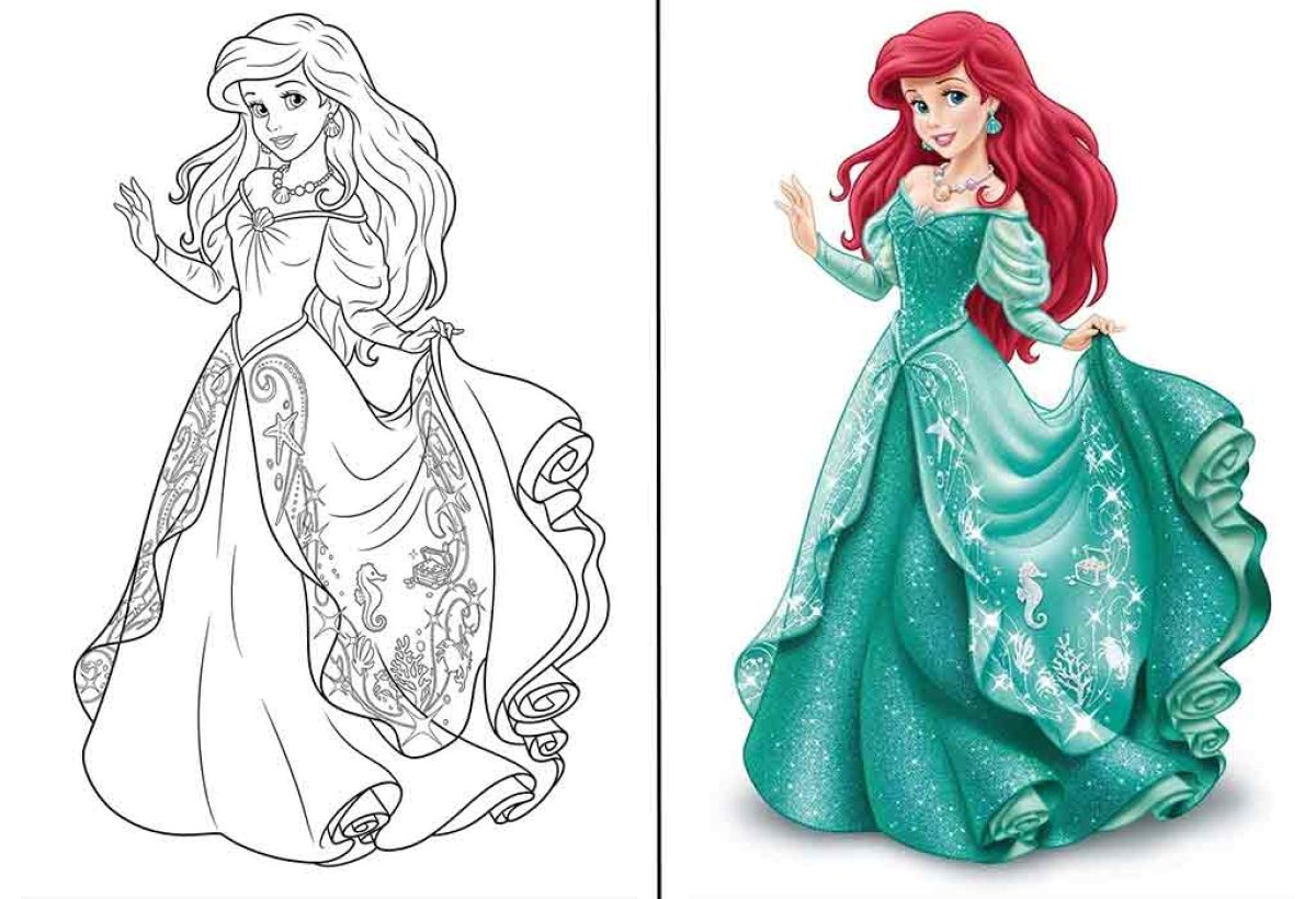 disney princess coloring pages ariel in a dress Disney Princess Ariel The Little Mermaid to Color