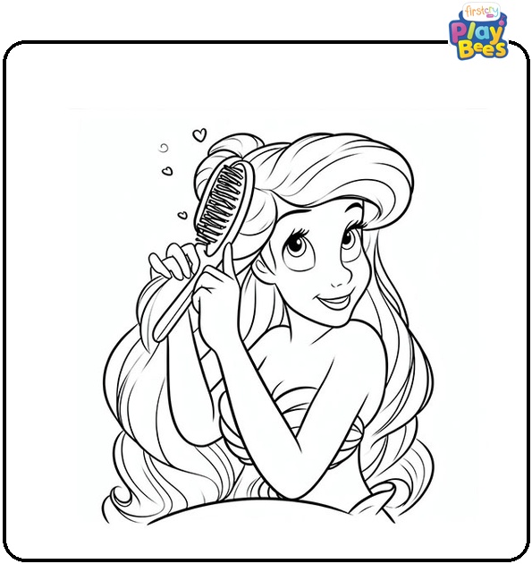 Ariel Combing Her Hair Coloring Page