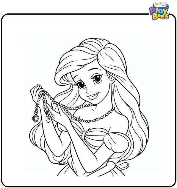 Ariel Holds a Necklace Coloring Page