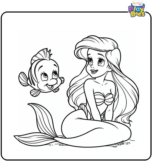 Ariel and Flounder Coloring Page