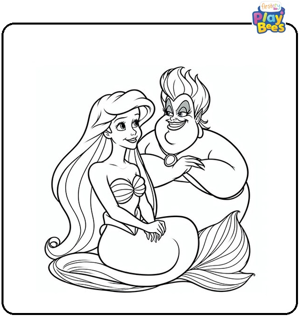 Ariel and Ursula Coloring Page