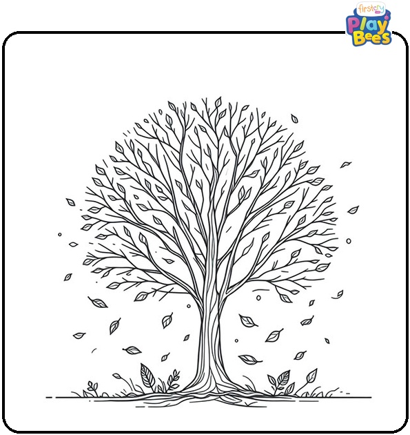 Bare Tree During Autumn With Leaves Falling Off Coloring Page Bare Tree During Autumn With Leaves Falling Off Coloring Page