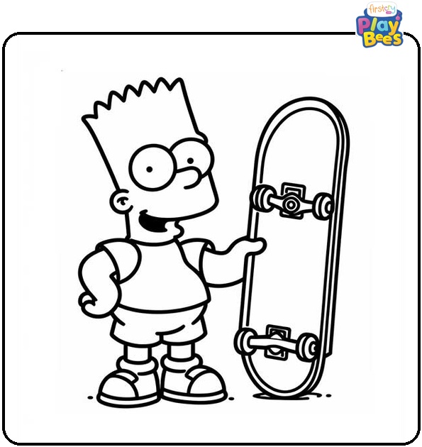 Bart Simpson Holding Skateboard Coloring Page
