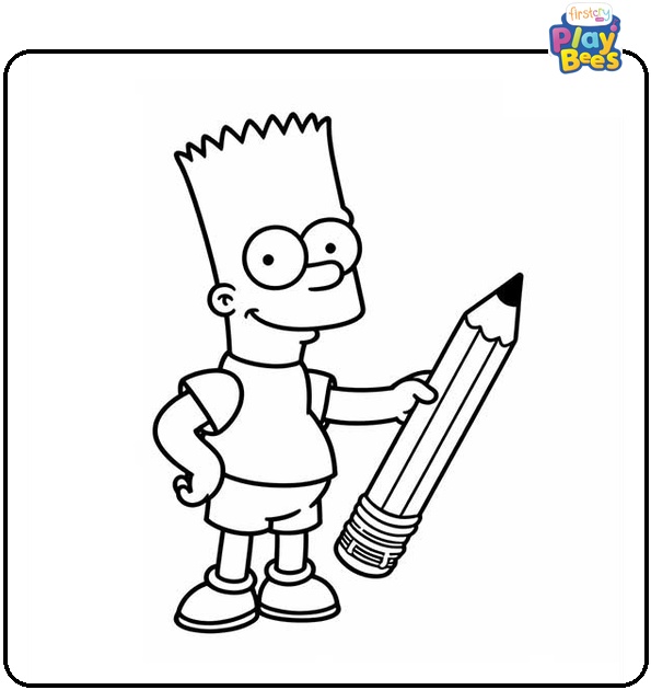 Bart Simpson Holds a Big Pencil Coloring Page