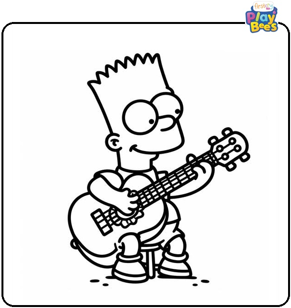 Bart Simpson Playing Guitar Coloring Page