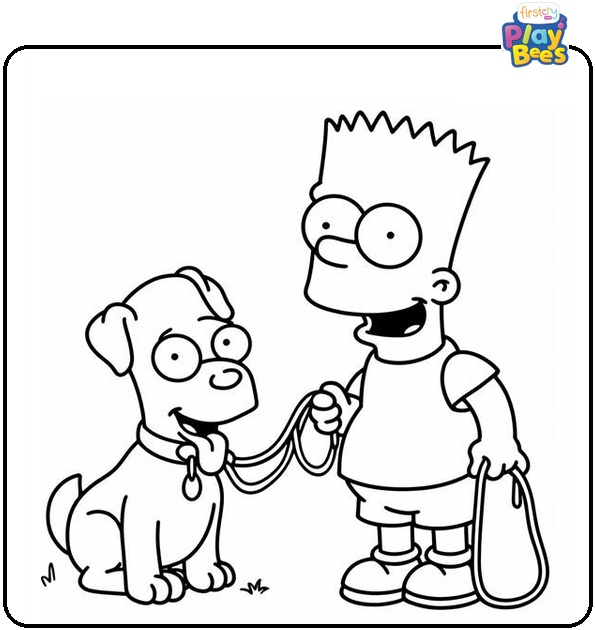 Bart Simpson and Dog Coloring Page