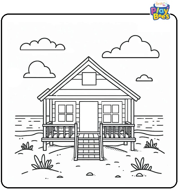 Beach House Coloring Page