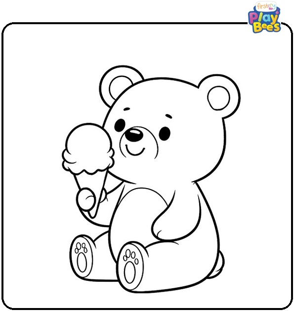 Bear Holding Ice Cream Coloring Page