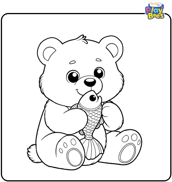 Bear Holding a Fish in His Mouth Coloring Page