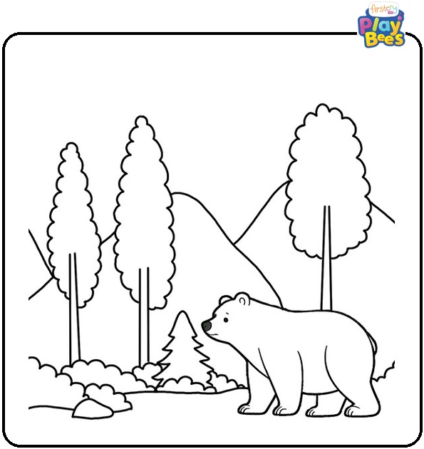 Bear in the Forest Coloring Page