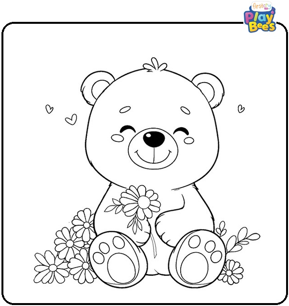 Bear with Flower Coloring Page