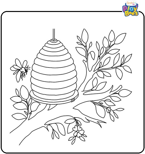 Bee Hive on Branch Coloring Page