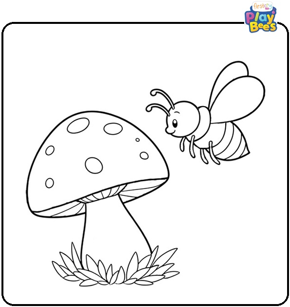 Bee Landing on a Mushroom Coloring Page