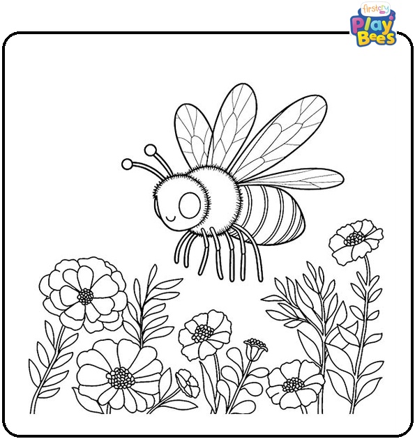 Bee Over Garden Coloring Page