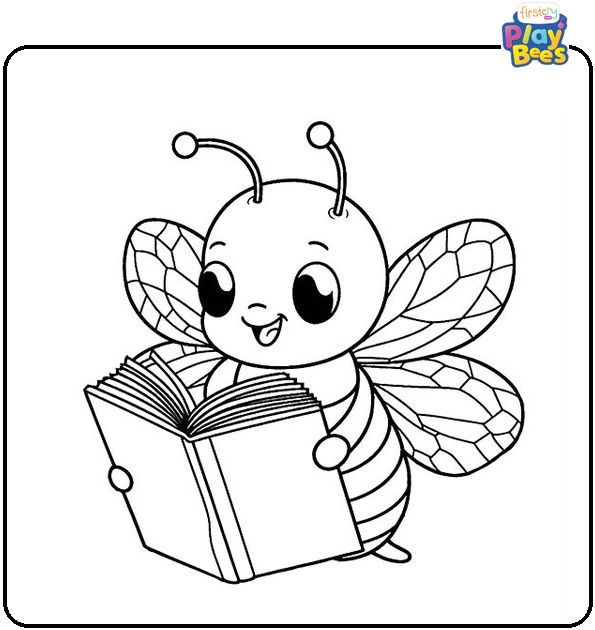 Bee Reading a Book Coloring Page