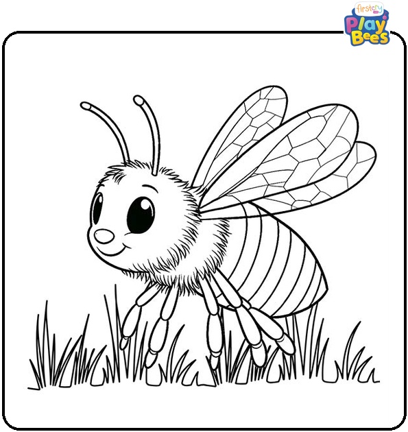 Bee Sitting On Grass Coloring Page