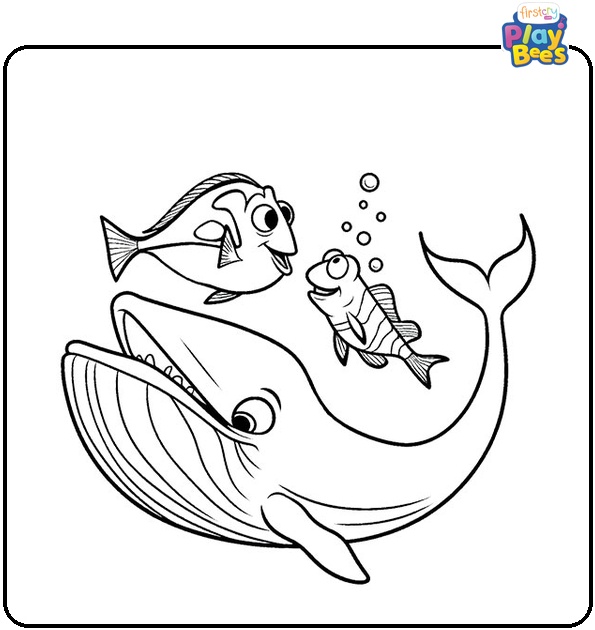 Big Whale Swallows Dory and Marlin Coloring Page