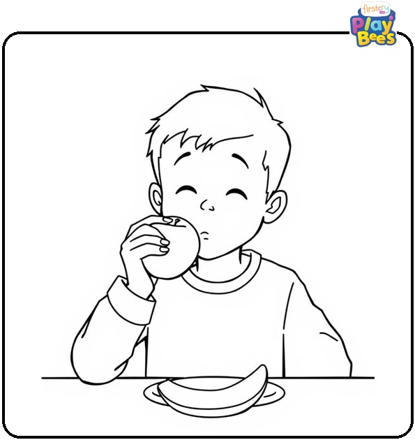Boy Eating Apple Coloring Pages
