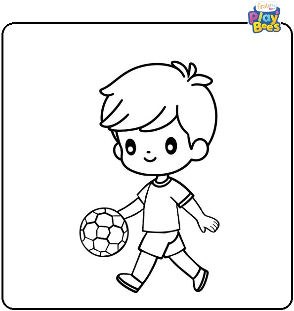Boy with Soccer Ball Coloring Page