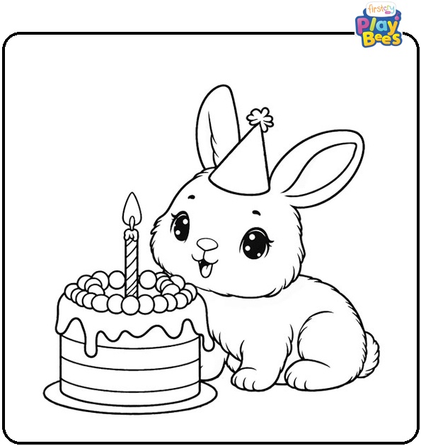 Bunny with a Birthday Cake Coloring Page