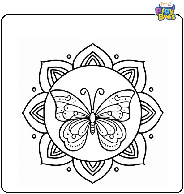 Butterfly Rangoli Coloring Page
