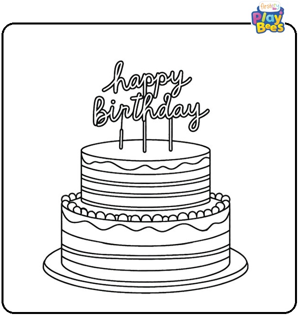 Cake with “Happy Birthday” Topper Coloring Page