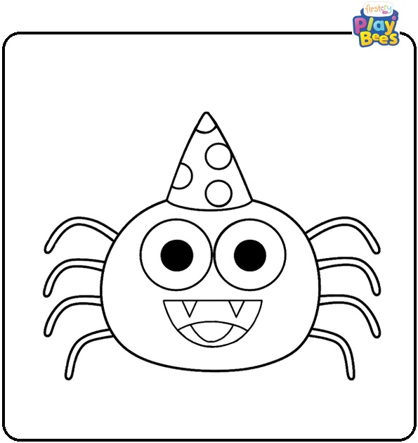 Cartoon Spider Wearing a Birthday Hat Coloring Page
