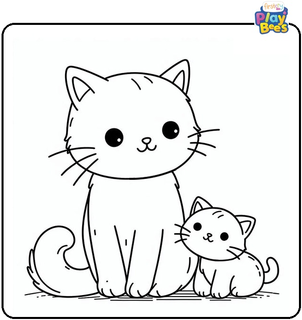 Cat and Kitten Colouring Page