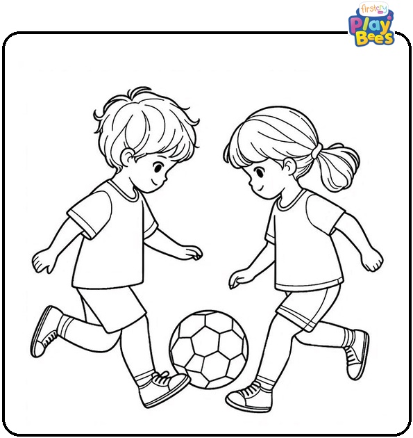 Childrens Playing Soccer Coloring Page