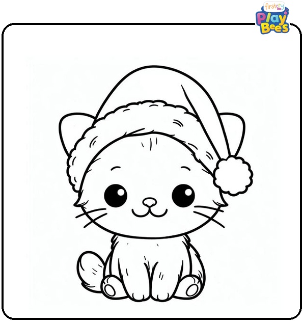 Christmas Kitten Colouring Page