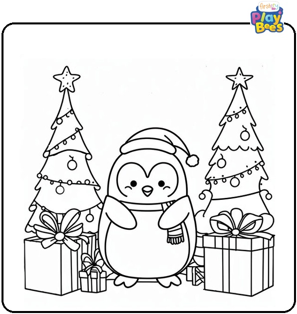 Christmas Penguin Coloring Page