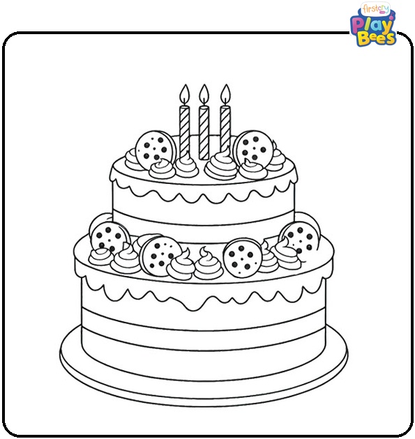 Cookie Birthday Cake Coloring Page