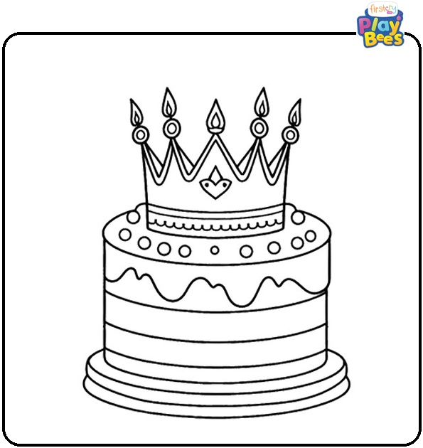 Crown on Birthday Cake Coloring Page