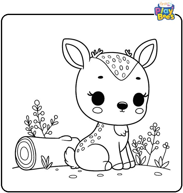Cute Deer Fawn Sitting on Forest Floor Coloring Page