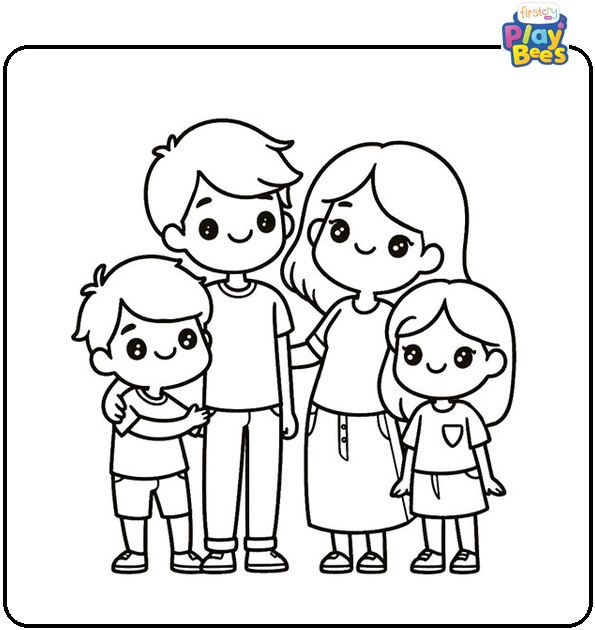 Cute Happy Family Coloring Page