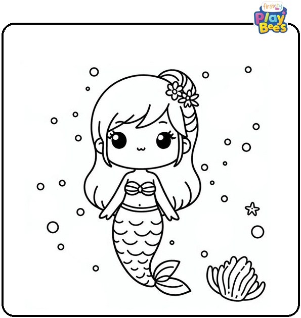 Cute Mermaid Colouring Page