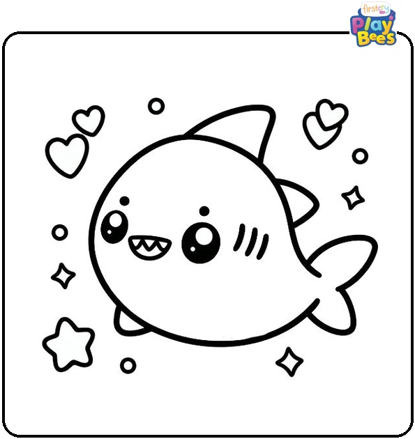 Cute Shark Colouring Page